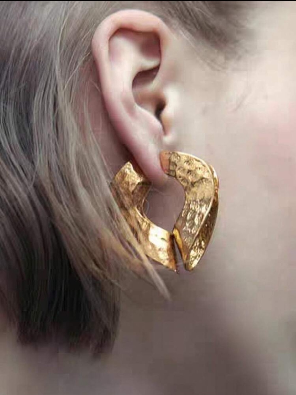 Gold Textured Sculptural Hoop Earrings - Picture 2 of 3